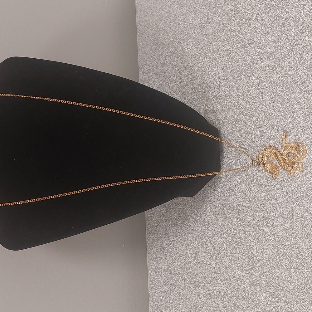 Gold Toned Red Eye Dragon Fashion Costume Long Necklace - Picture 14 of 16